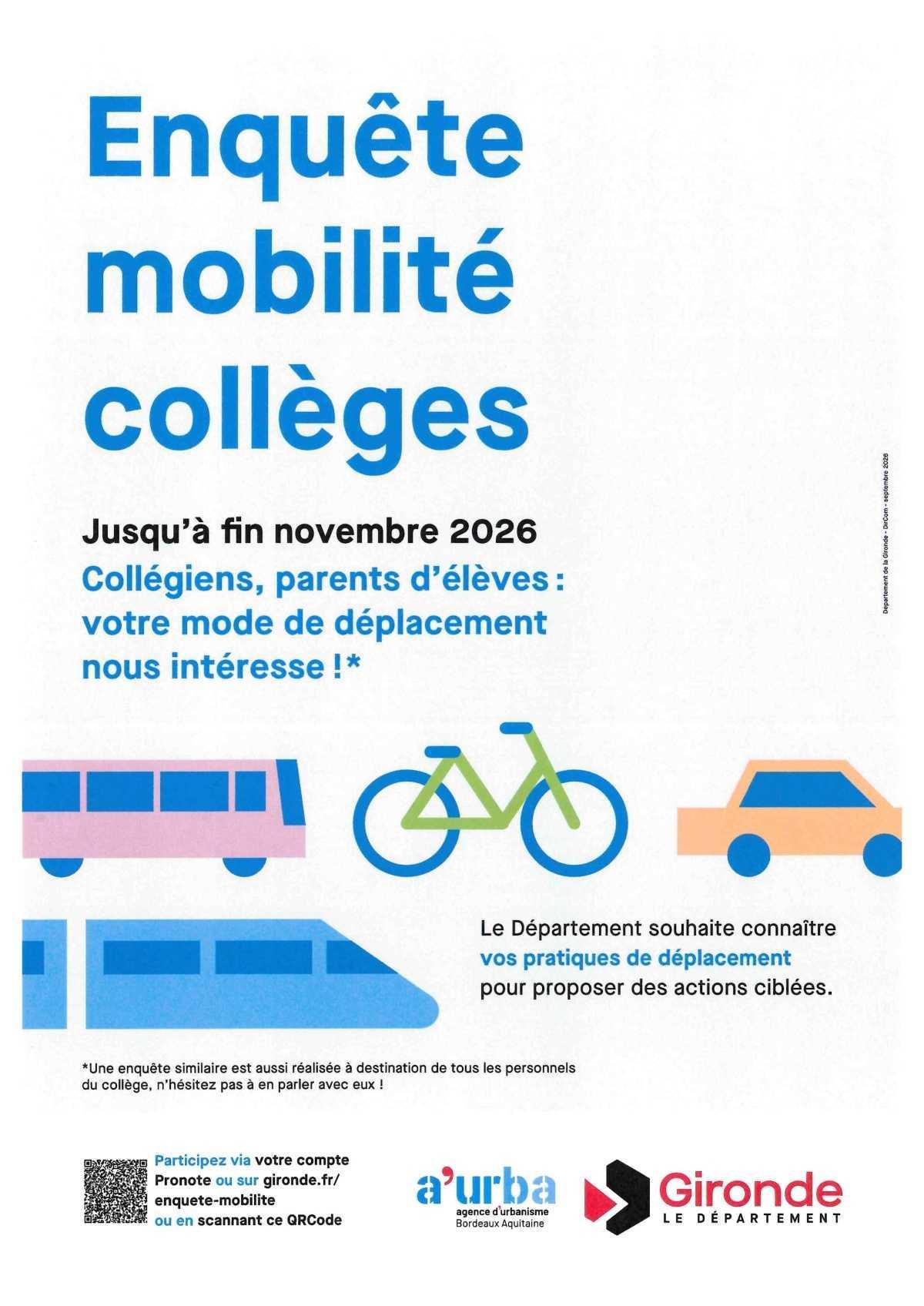 Enquête mobilité collèges Enquête mobilité collèges