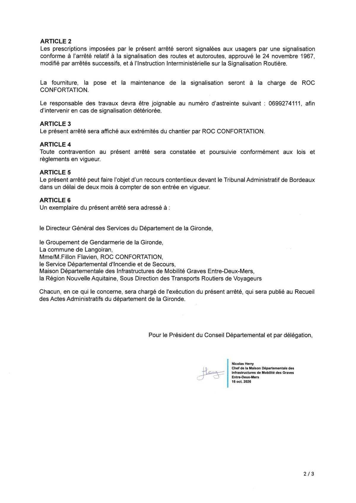 Arrêté de circulation du Département de la Gironde