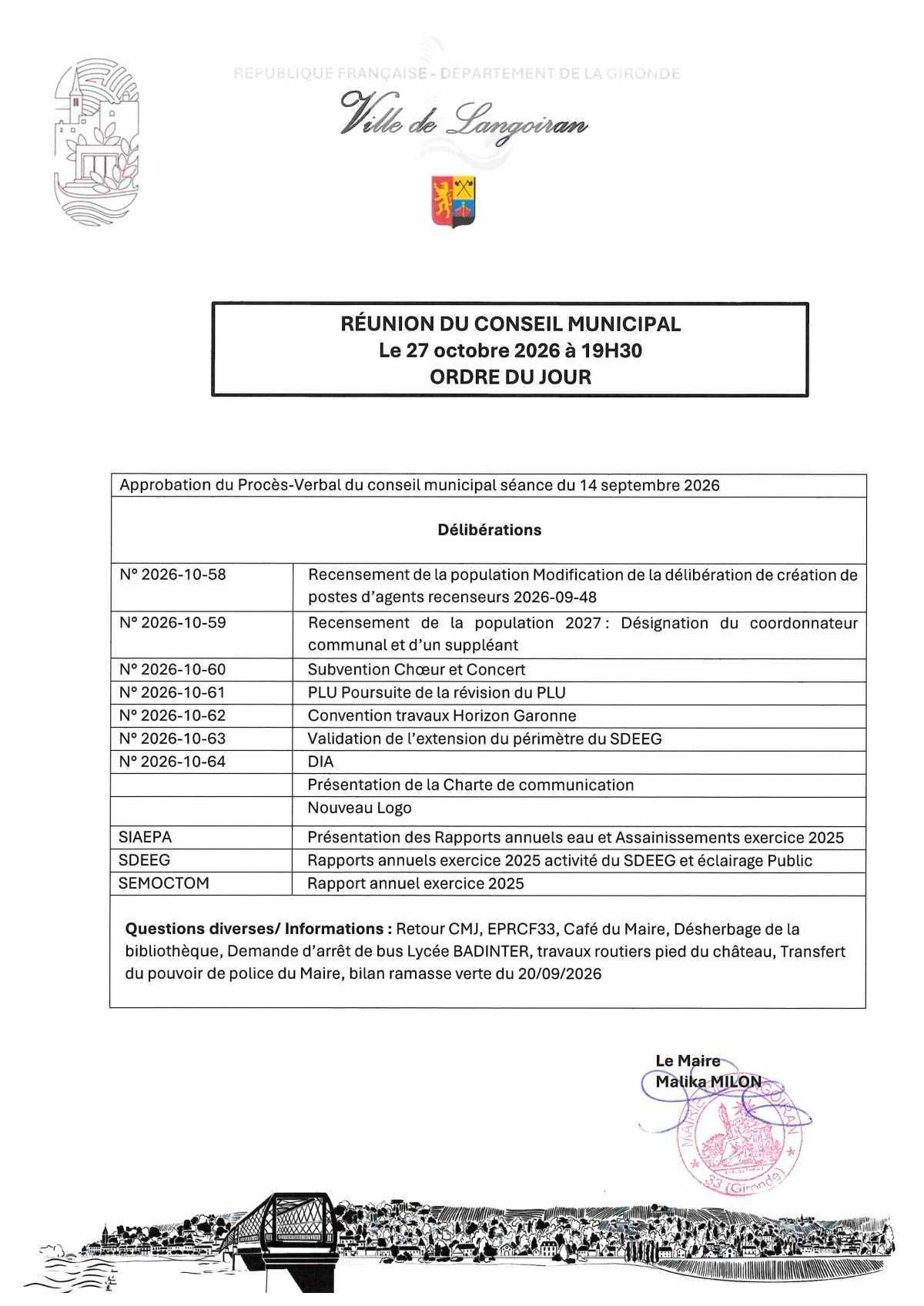 Conseil municipal du 27/10/2026