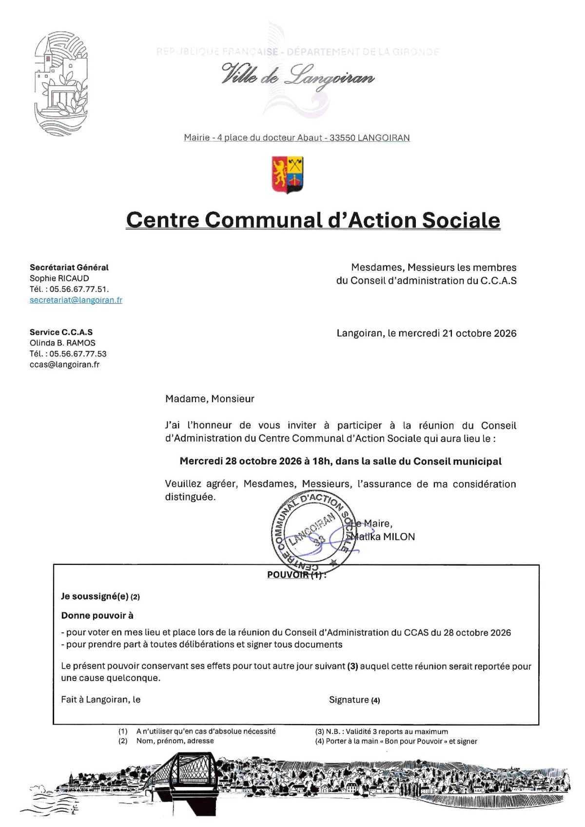 Conseil d'administration du CCAS du 28/10/2026