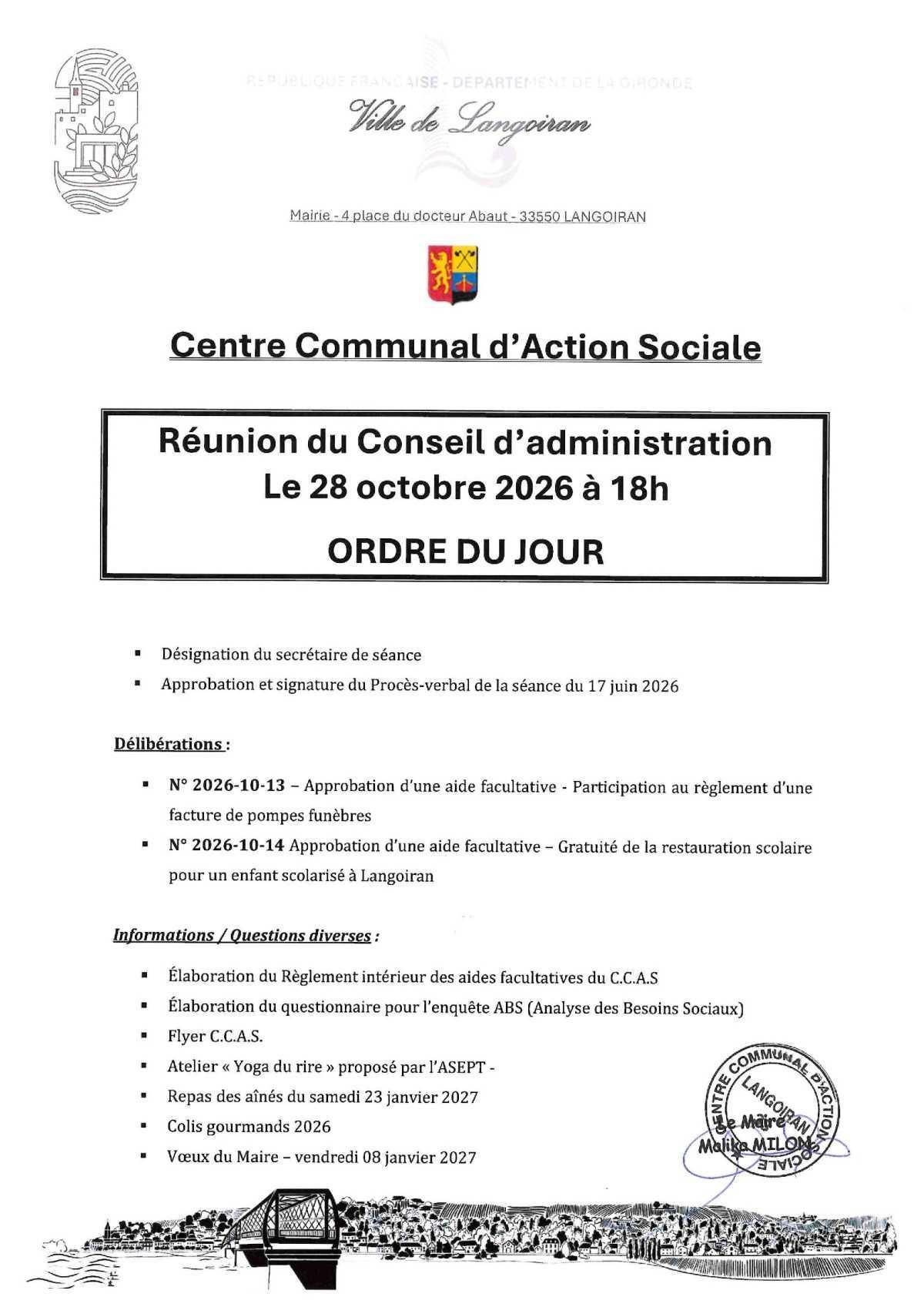 Conseil d'administration du CCAS du 28/10/2026