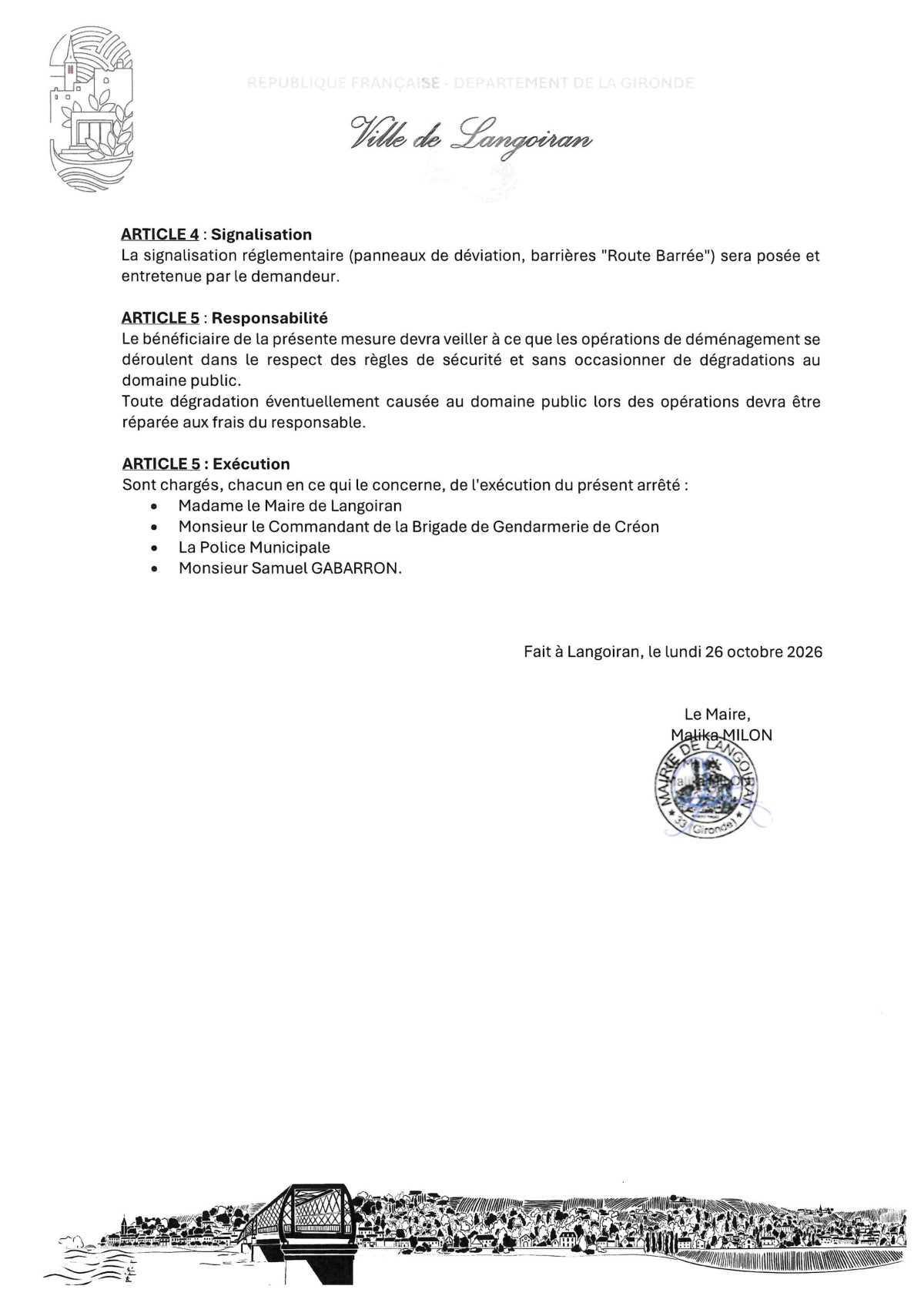 Arrêté règlementation circulation et stationnement - Allée Aristide Briand