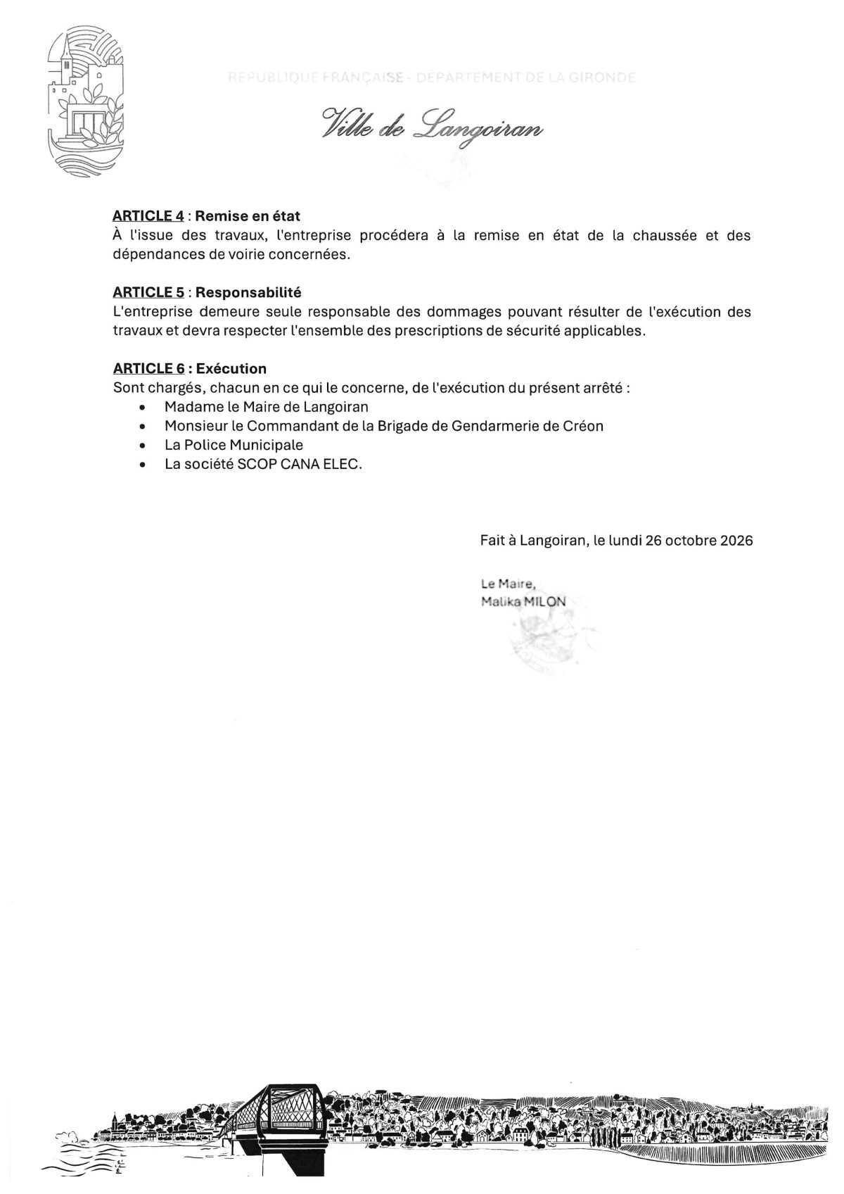 Arrêté règlementation circulation et stationnement - Chemin de la Gravière (Marchès)