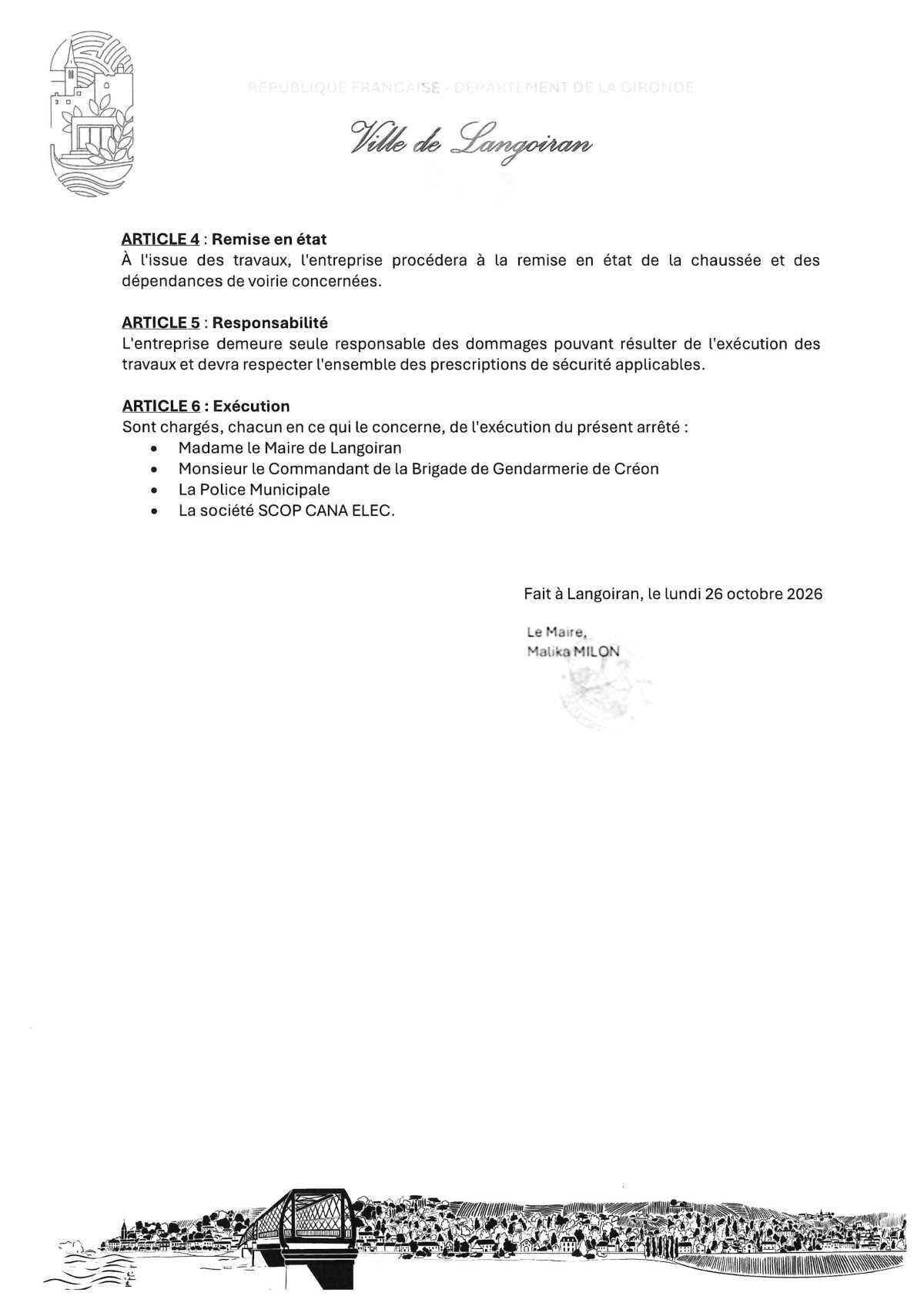 Arrêté règlementation circulation et stationnement - Route du Château