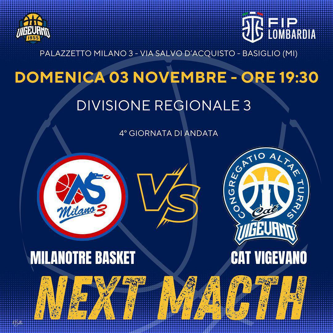 CAT Basket Vigevano a Milano 3 nel campionato di divisione regionale 3. Esordienti impegnati a Bernareggio CAT Basket Vigevano a Milano 3 nel campionato di divisione regionale 3. Esordienti impegnati a Bernareggio