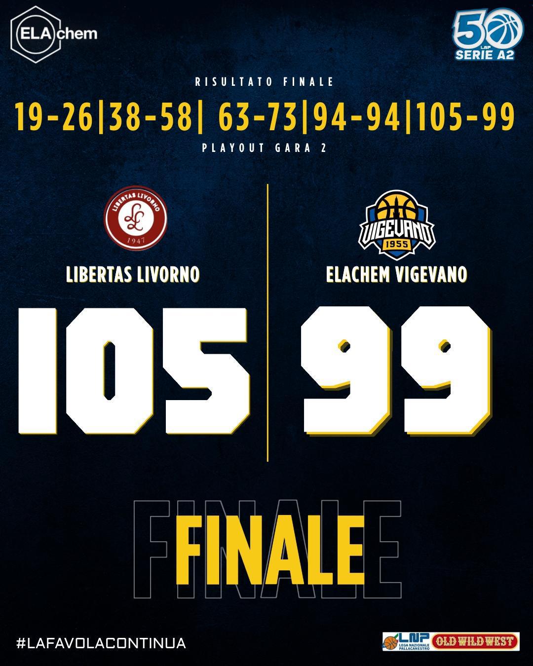 Gara-2 playout - Livorno 105-99 Vigevano dopo 1 t.s.
