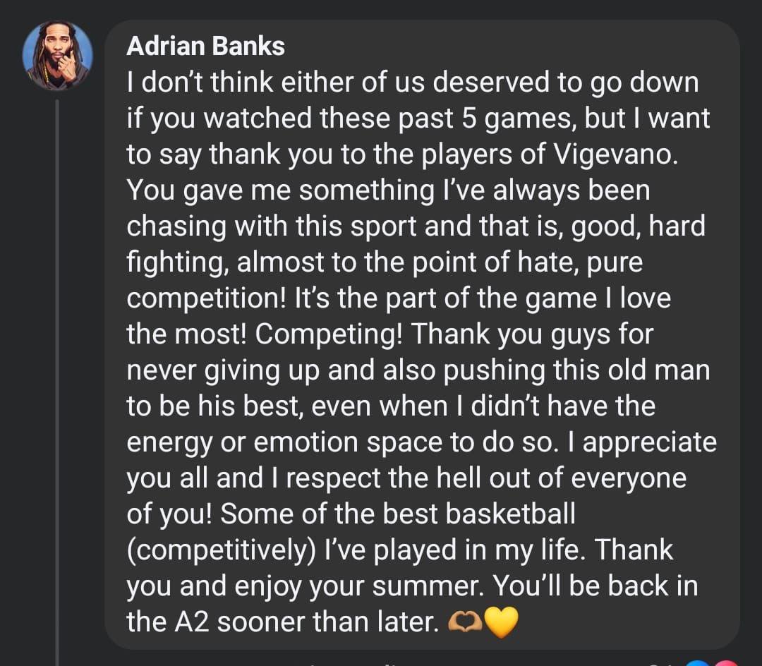 I complimenti di Banks per Vigevano: "Vi apprezzo profondamente, tornerete in A2 prima del previsto!" I complimenti di Banks per Vigevano: "Vi apprezzo profondamente, tornerete in A2 prima del previsto!"