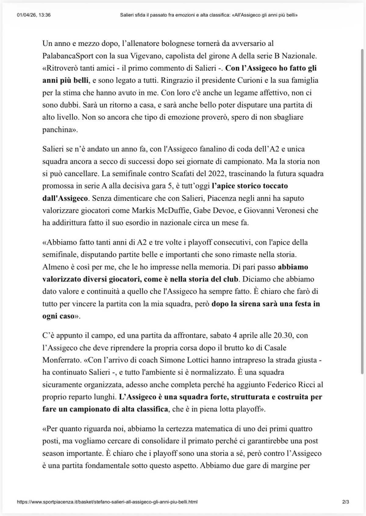 31/03/26 - Sport Piacenza