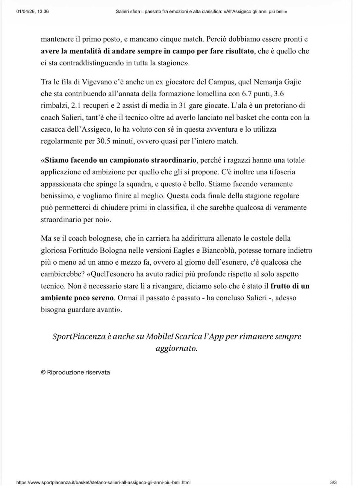 31/03/26 - Sport Piacenza