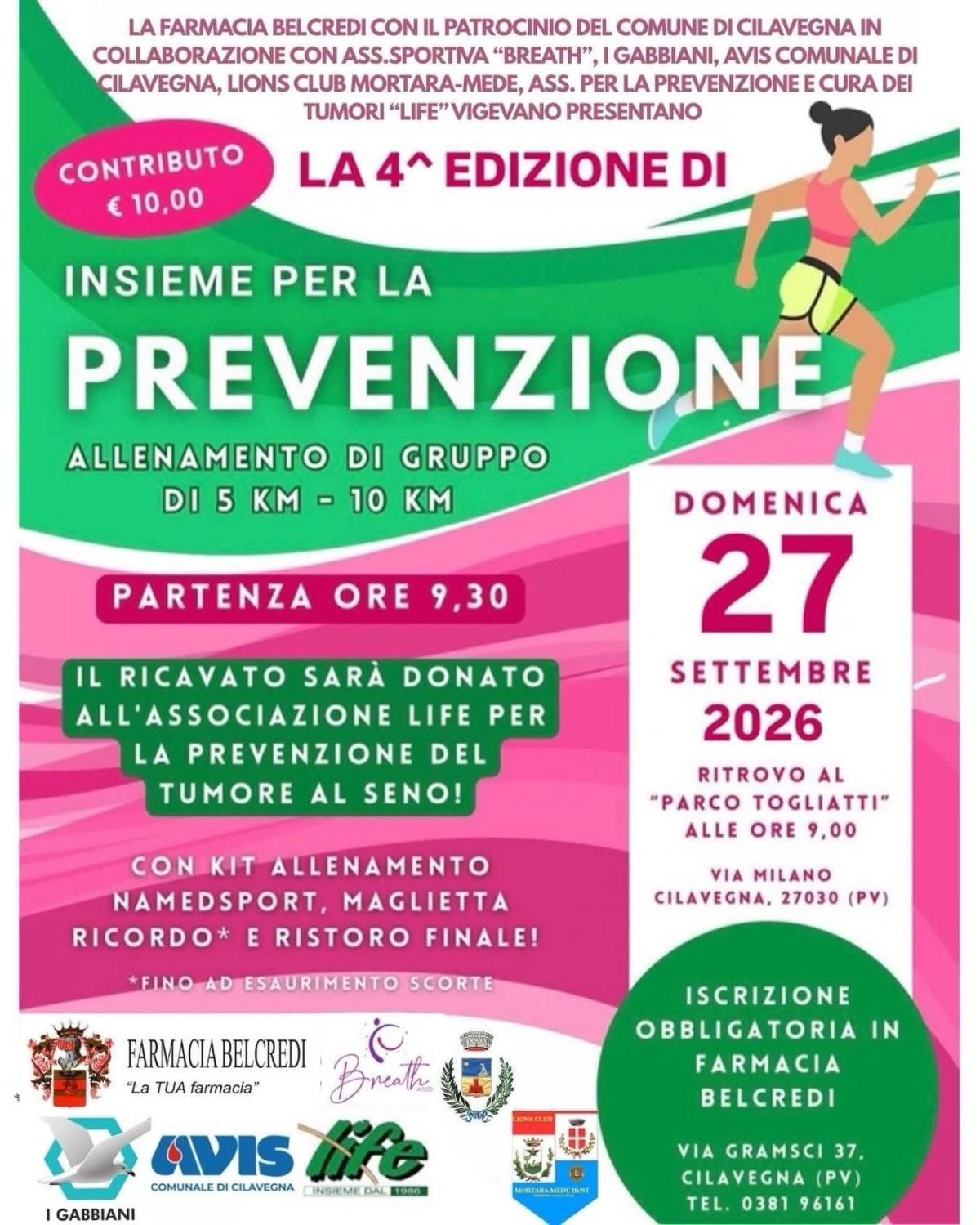 In pista domenica 27 settembre per la 4a edizione di "Insieme per la prevenzione"