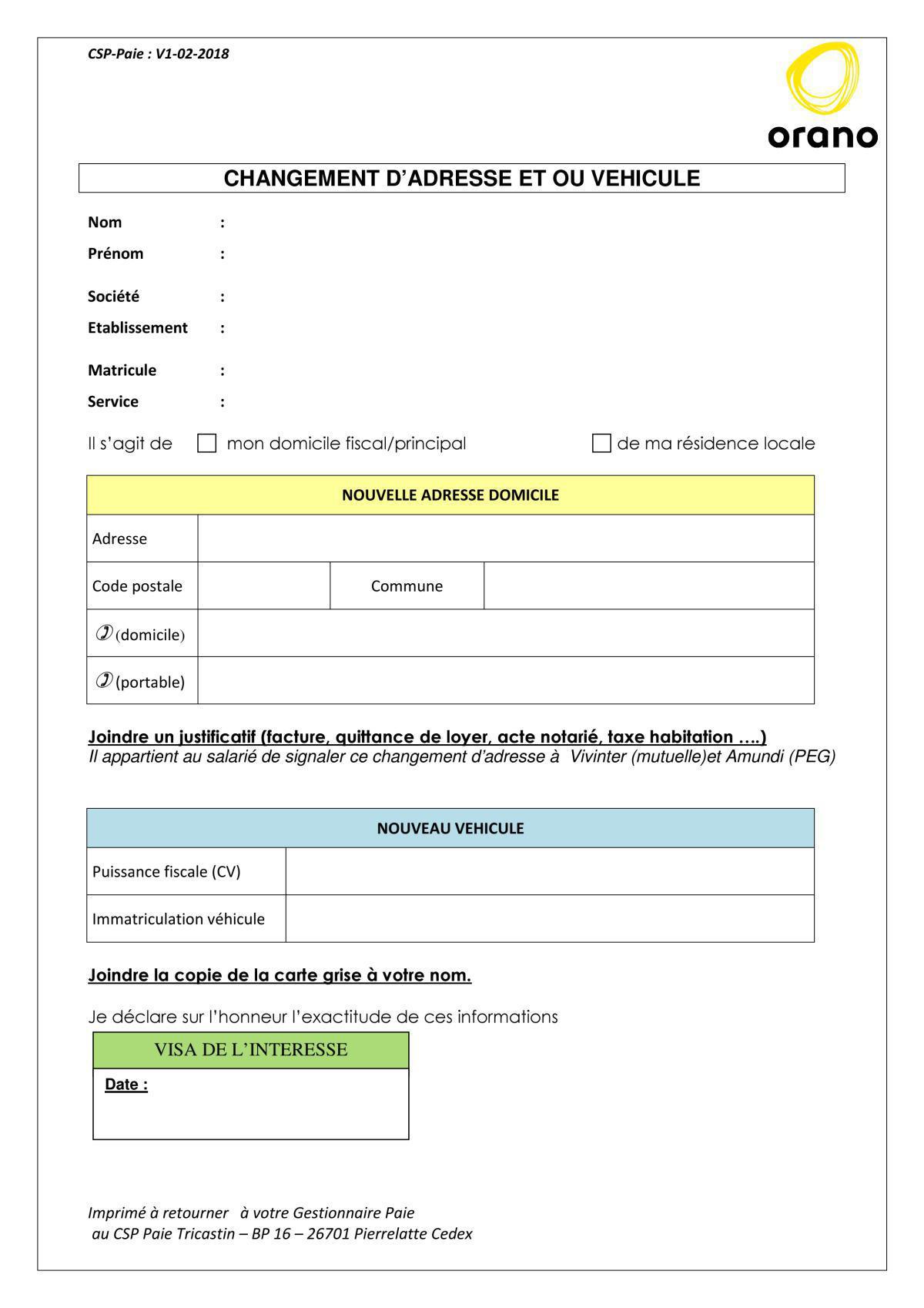 Changement d'adresse ou de véhicule