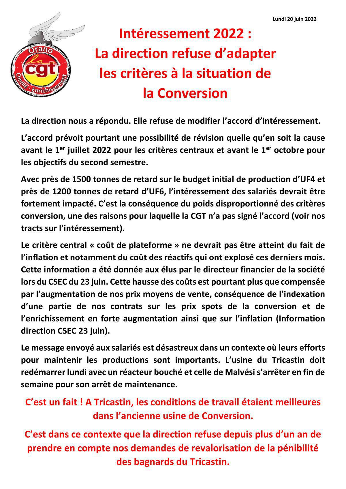 La direction refuse d'adapter les criteres