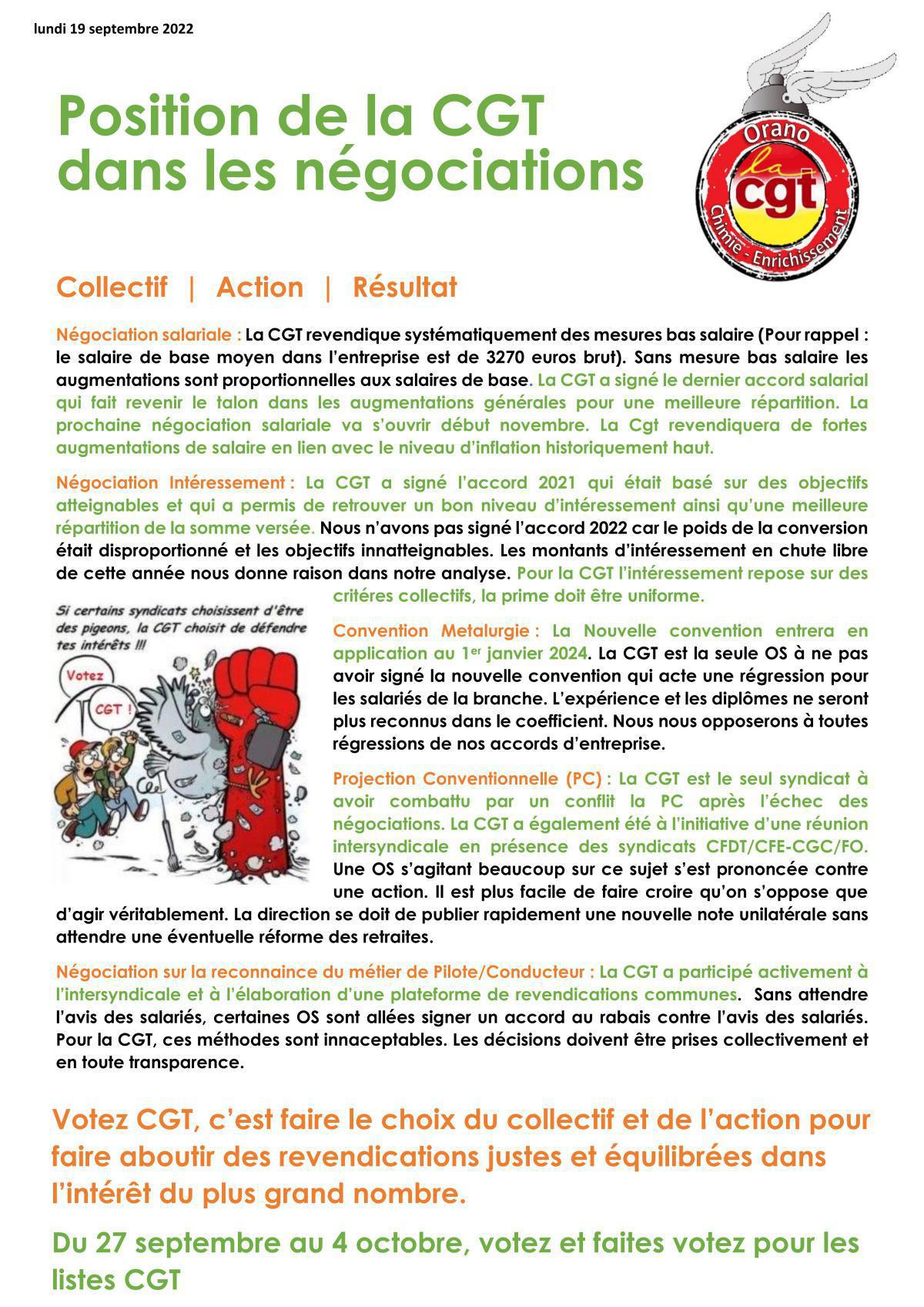 Position Cgt dans les negos