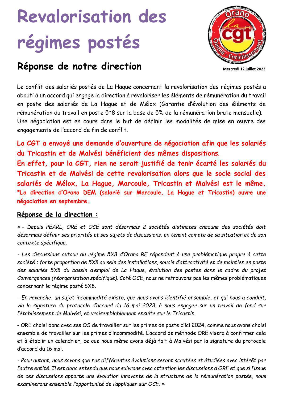 Revalorisation des régimes postés 