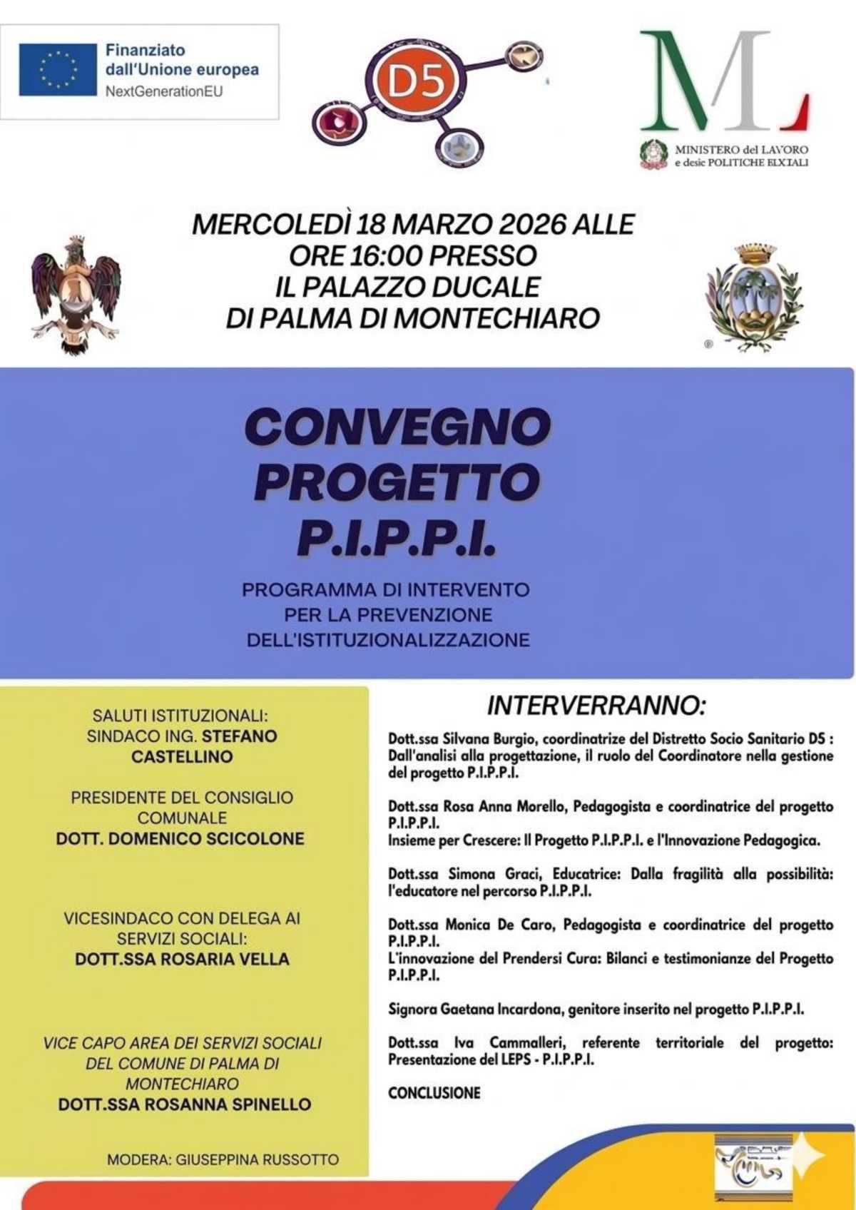 Convegno Progetto P.I.P.P.I. programma di Intervento per la prevenzione dell'istituzionalizzazione (inizio ore 16:00)
