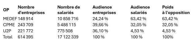 Les organisations patronales nationales et interprofessionnelles représentatives en 2025