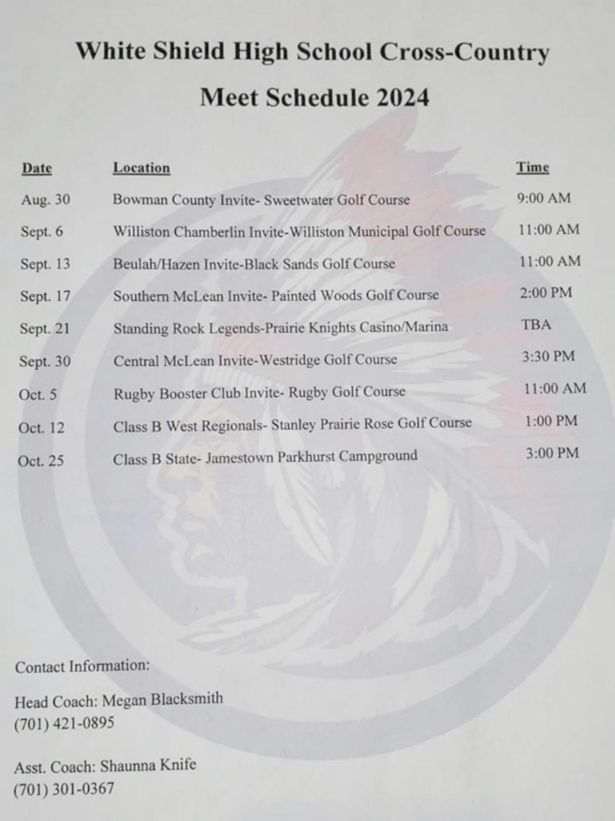 White Shield Warriors - Volleyball & XC Schedules