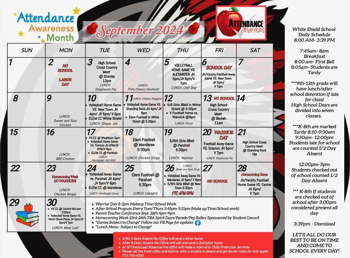 White Shield School Sept Calendar