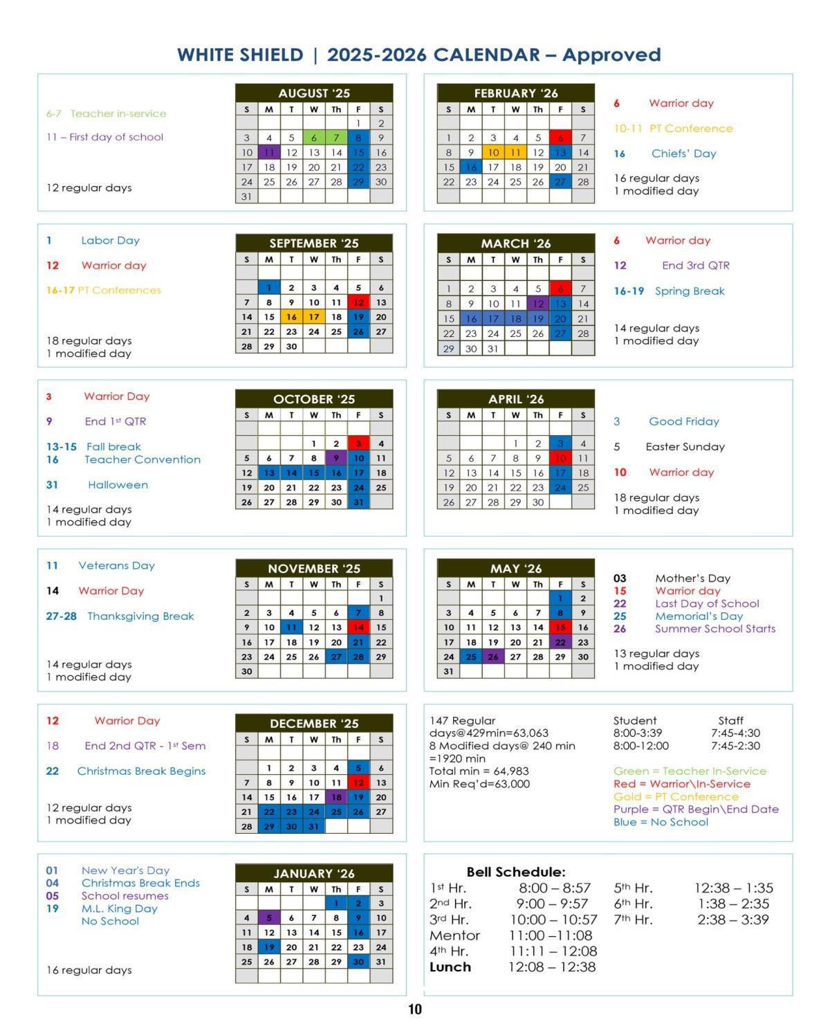 White Shield 25-26 School Calendar