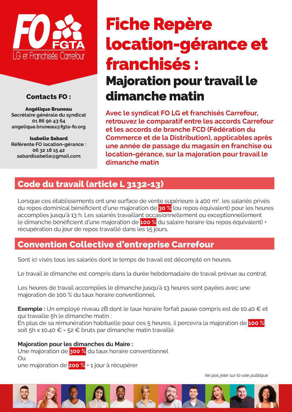Majoration pour travail le dimanche matin