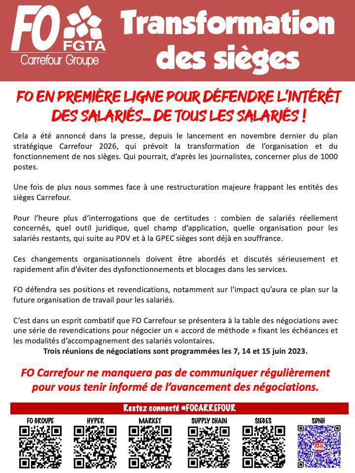 Transformation des sièges : FO en première ligne pour défendre l’intérêt des salariés… de tous les salariés ! 
