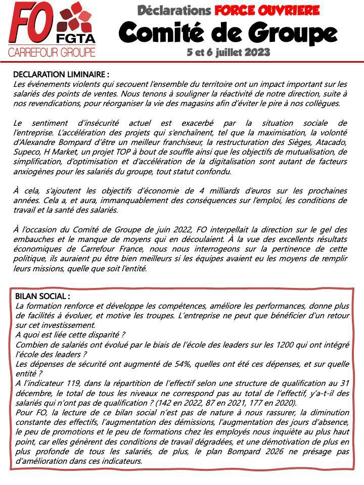 Comité de groupe Carrefour : FO en première ligne