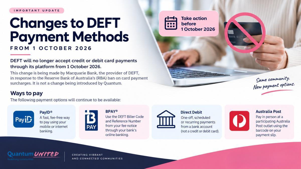 CHANGES TO DEFT PAYMENT METHODS: IMPORTANT CHANGES FROM 1 OCTOBER 2026