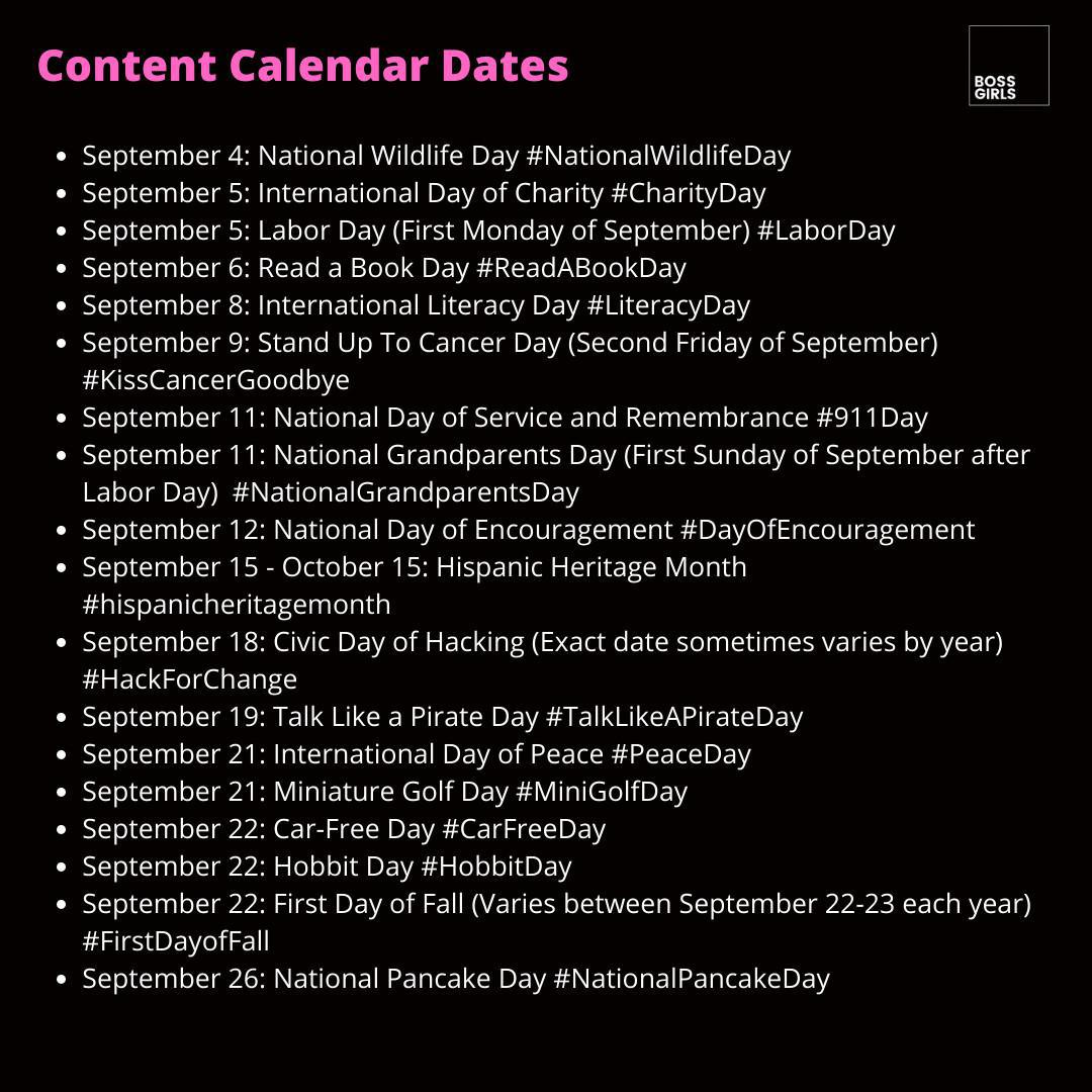 September Social Media Content Calendar