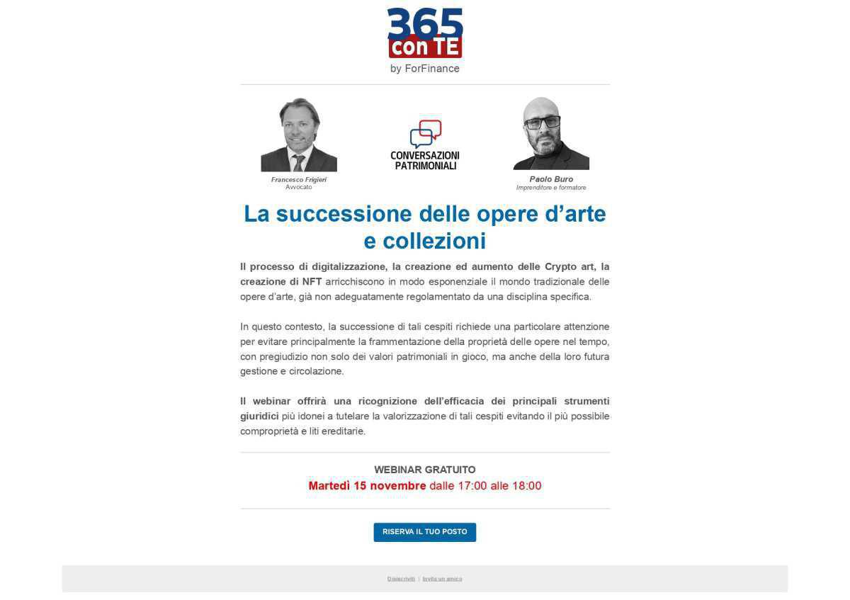 Webinar 365 con Te: la successione delle opere d'arte e collezioni 