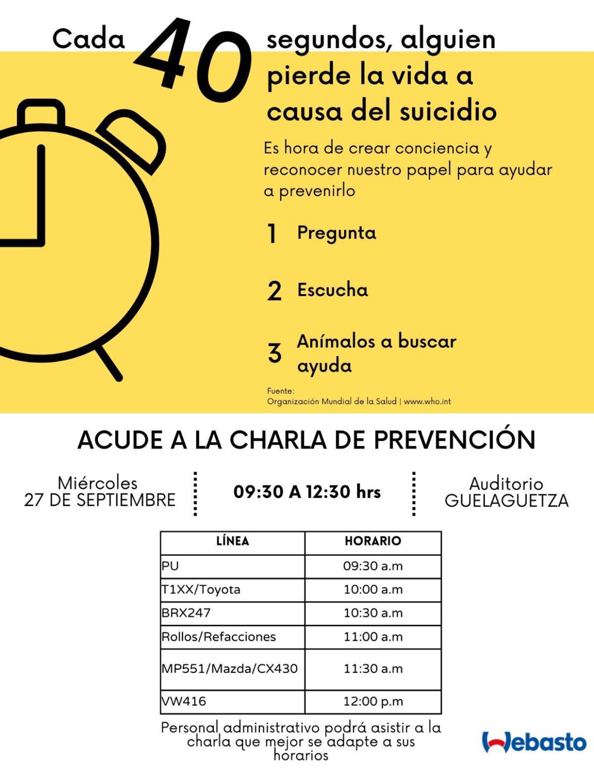 Asiste a la charla de prevención del suicidio.