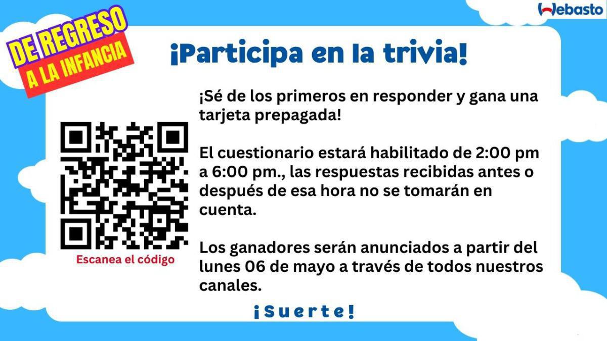 Colega: ¡Feliz día del Niño!👧🏻🧒🏻 Haz clic para participar en la trivia. 🌈⭐⚽Te deseamos suerte. ☘️