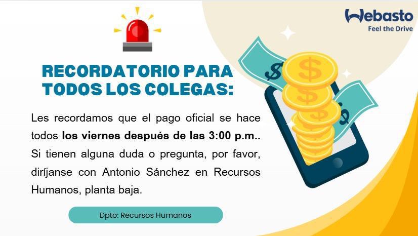 Recordatorio sobre tus pagos de nómina