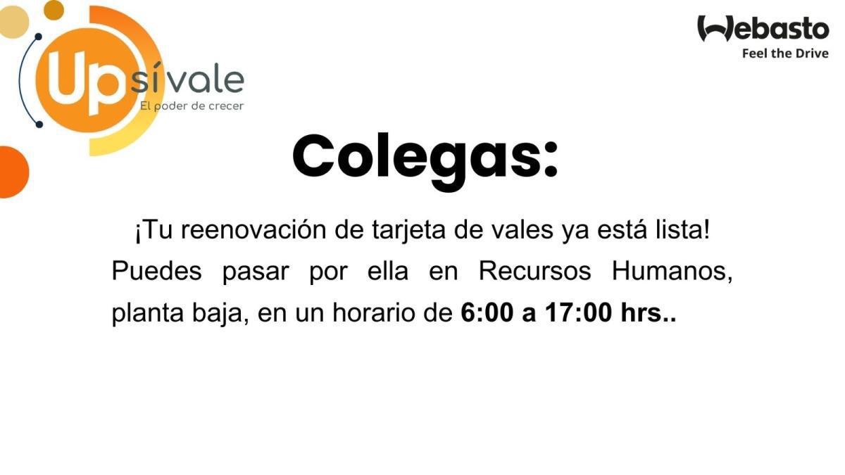 Colegas, tu renovación de tarjeta de vales de despensa ya está lista, consulta los detalles!