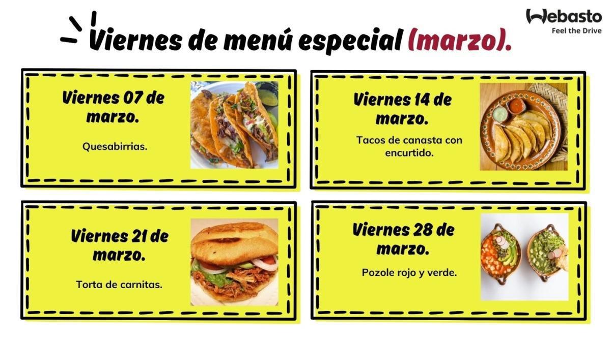 Colega, te compartimos el menú especial de los viernes de marzo