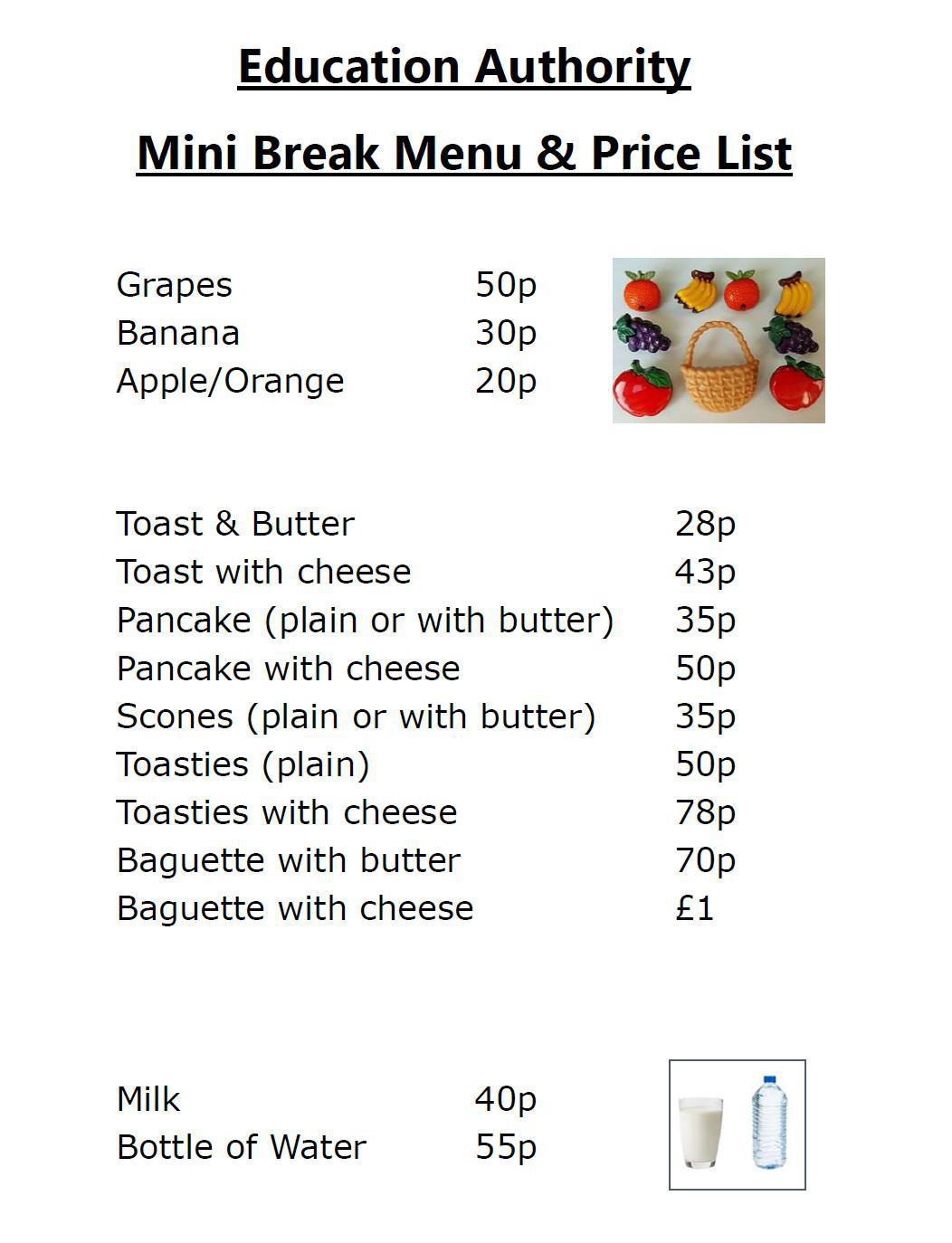 Mini Break Menu