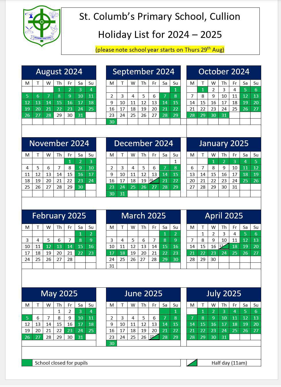 2024 2025 Holiday List 