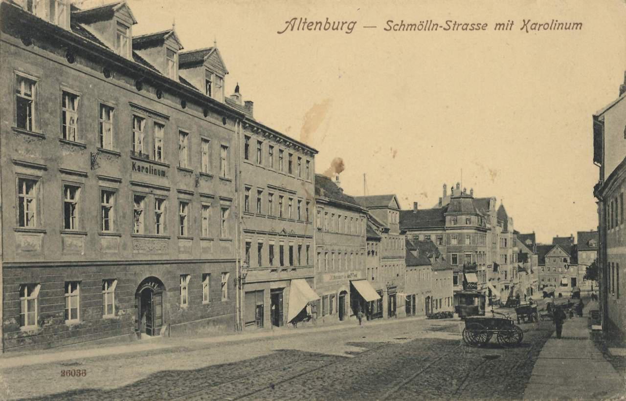 Blick in die Schmöllnsche Straße mit Karolinum (1910)