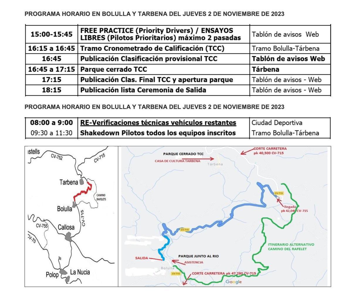 El shakedown y el Tramo de calificación, entre las localidades de Bolulla y Tárbena El shakedown y el Tramo de calificación, entre las localidades de Bolulla y Tárbena