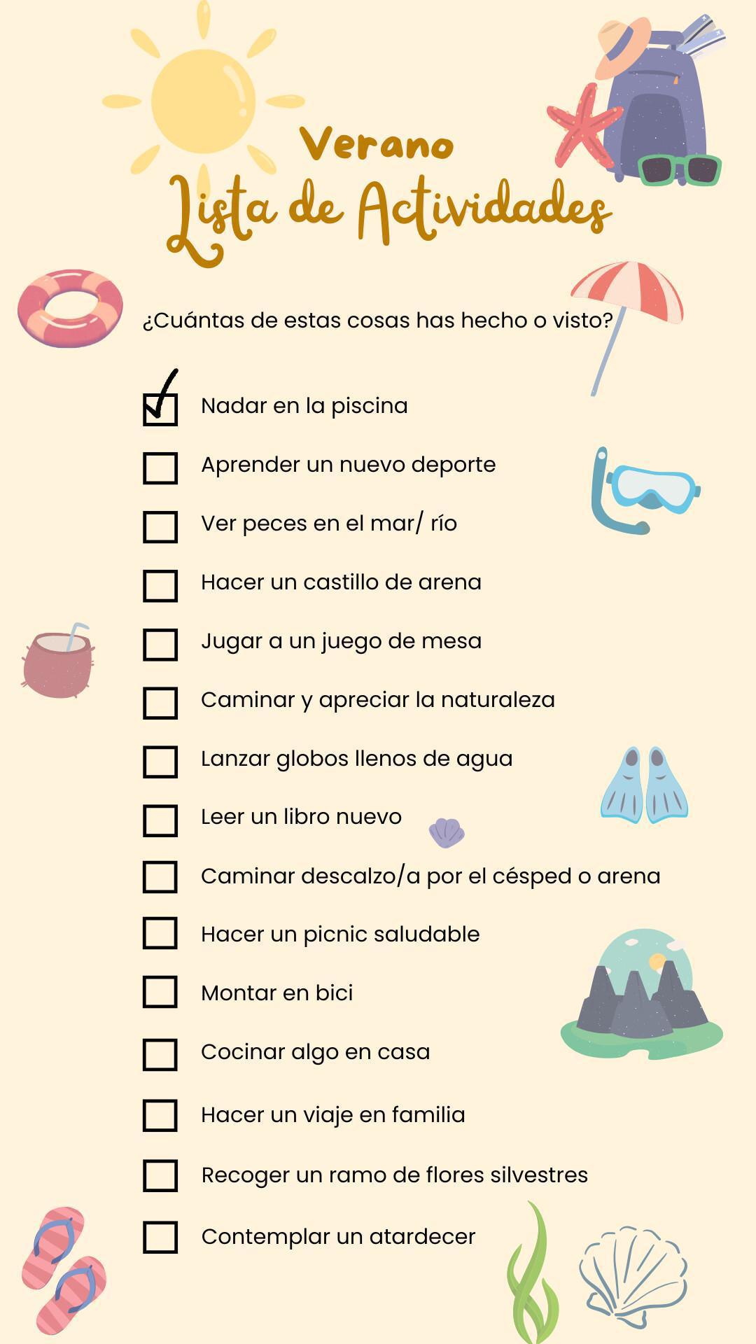 Lista actividades para el verano