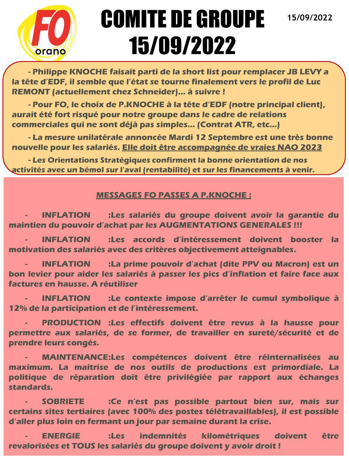Comité Groupe Orano du 15 Septembre 2022