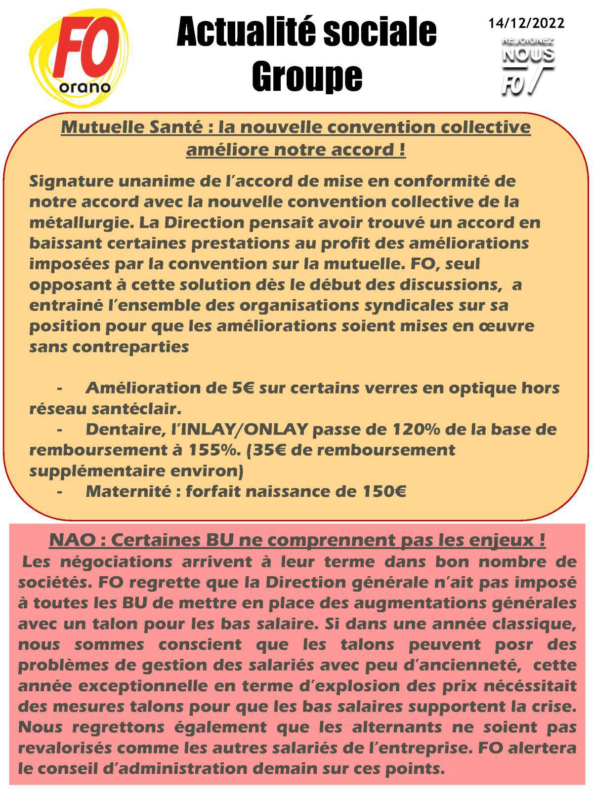Accord santé et NAO, communication FO Groupe