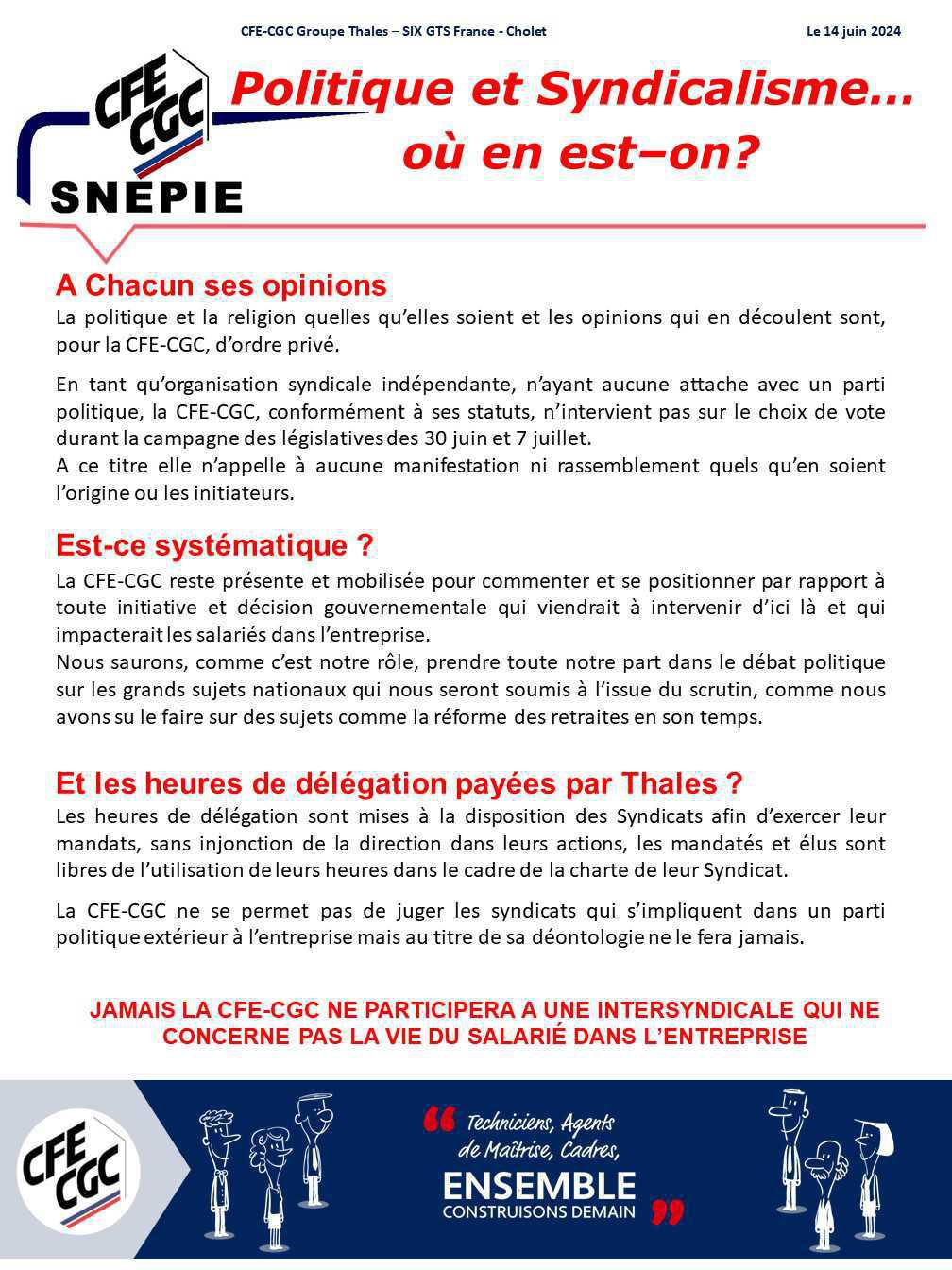 Politique et Syndicalisme, Où en est-on ? 