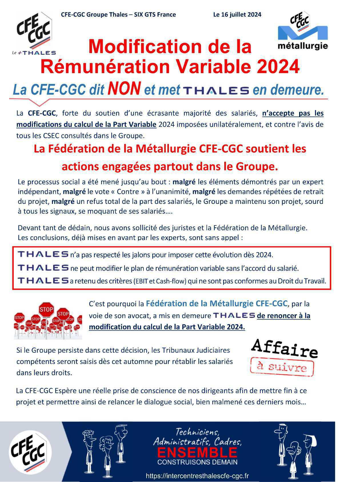 La CFE-CGC dit NON ! à THALES