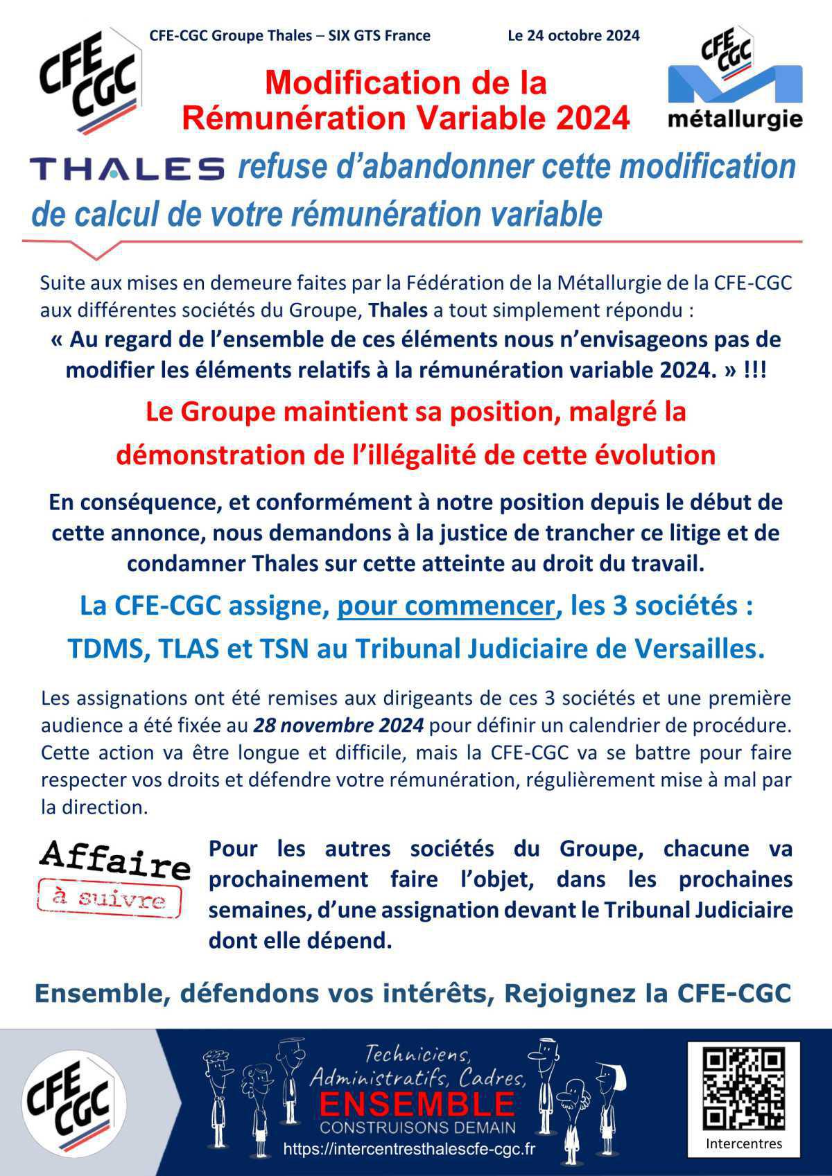 Rémunération Variable : la CFE-CGC persiste et signe