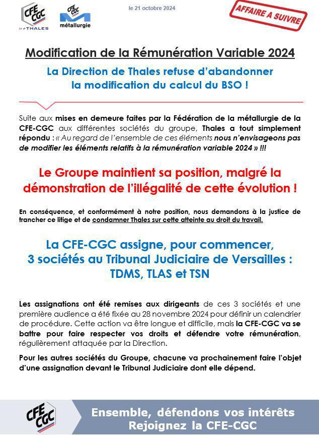 Modification de la rémunération variable, la CFE-CGC dit NON !
