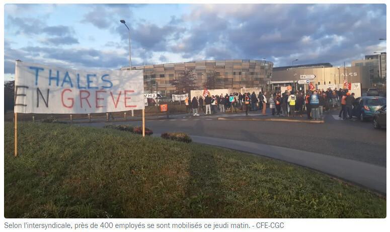 A Mérignac, plusieurs centaines d'employés du groupe Thales manifestent pour de meilleurs salaires ce jeudi