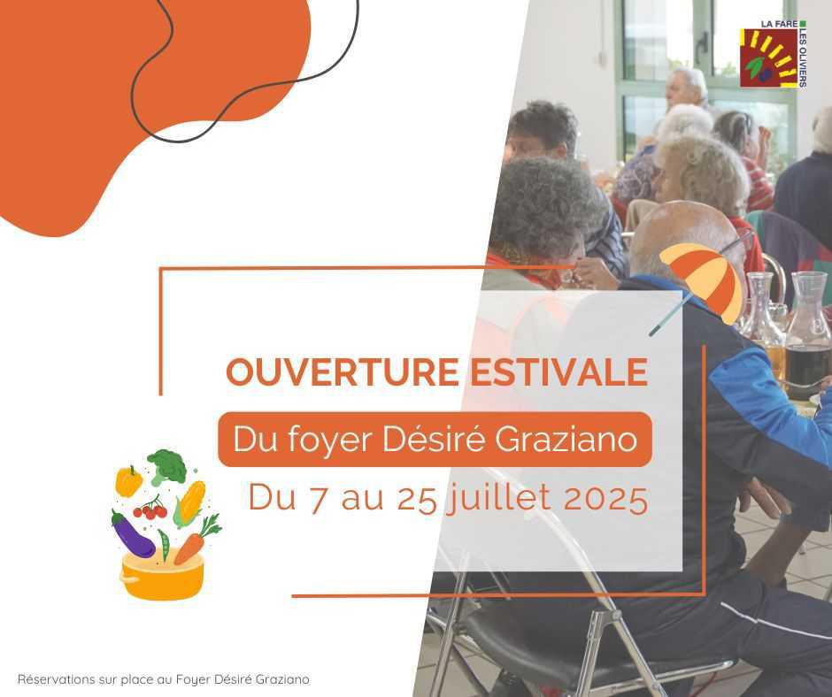 Au mois de juillet, le foyer Désiré Graziano vous accueillera chaque jour de la semaine du 7 au 25 juillet !