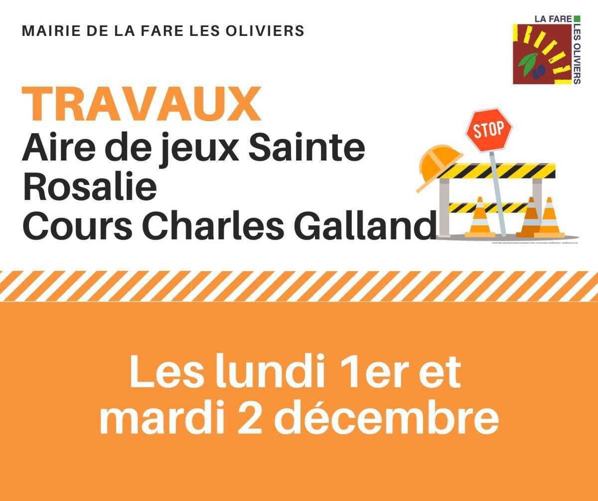 Infos travaux : aire de jeux Sainte Rosalie et cours Charles Galland