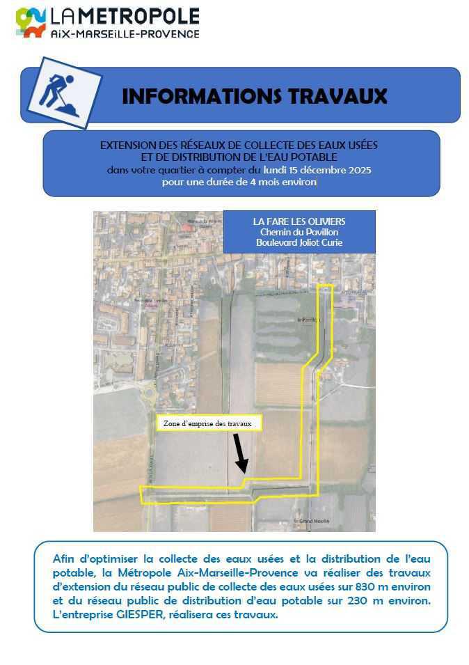 Chemin du Pavillon, boulevard Joliot Curie - travaux sur les réseaux d'eau