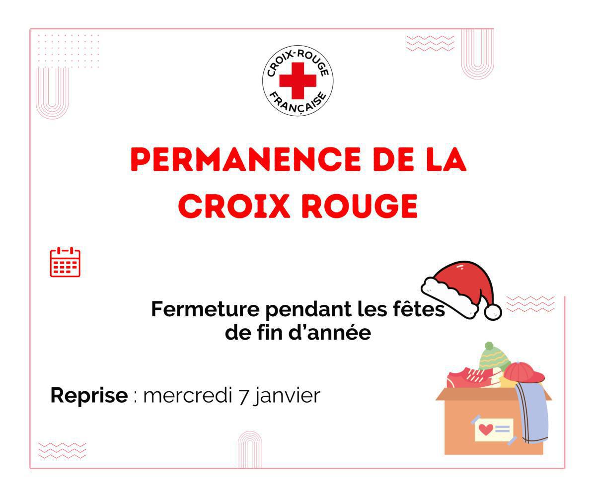 Suspension des permanences de la Croix Rouge pendant les fêtes de fin d'année